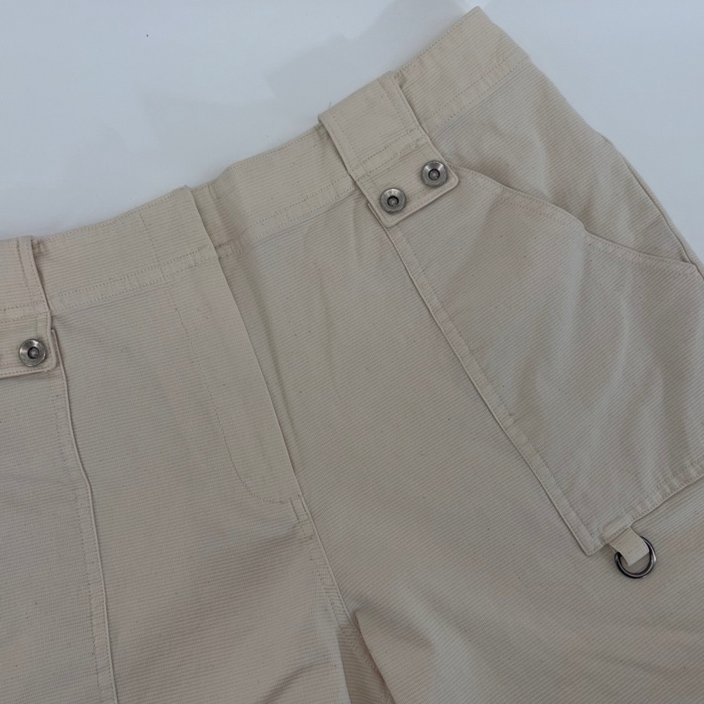 St John Sport Womens 14 Cream Beige Utility Wide Leg Cropped Cargo Pants Cotton